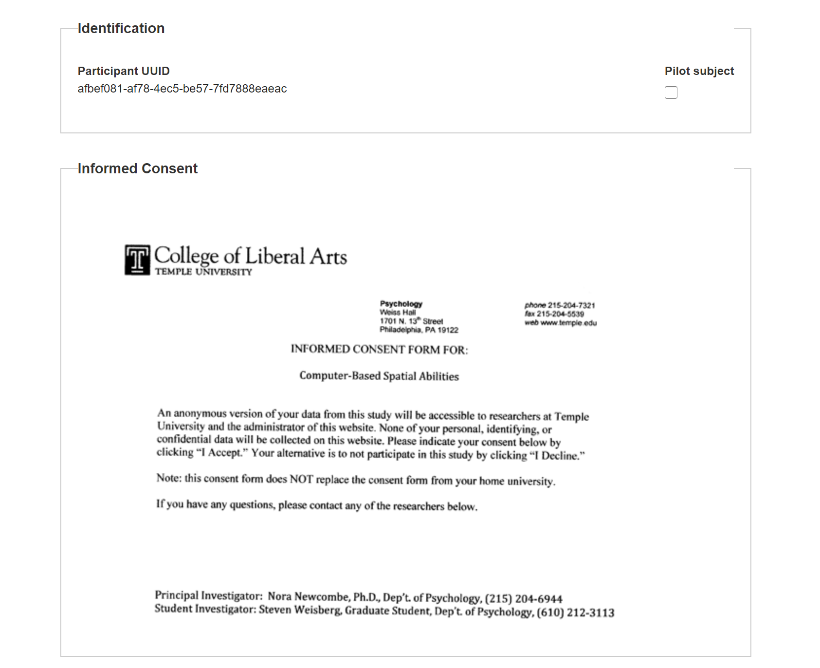 Informed Consent on Intro Page