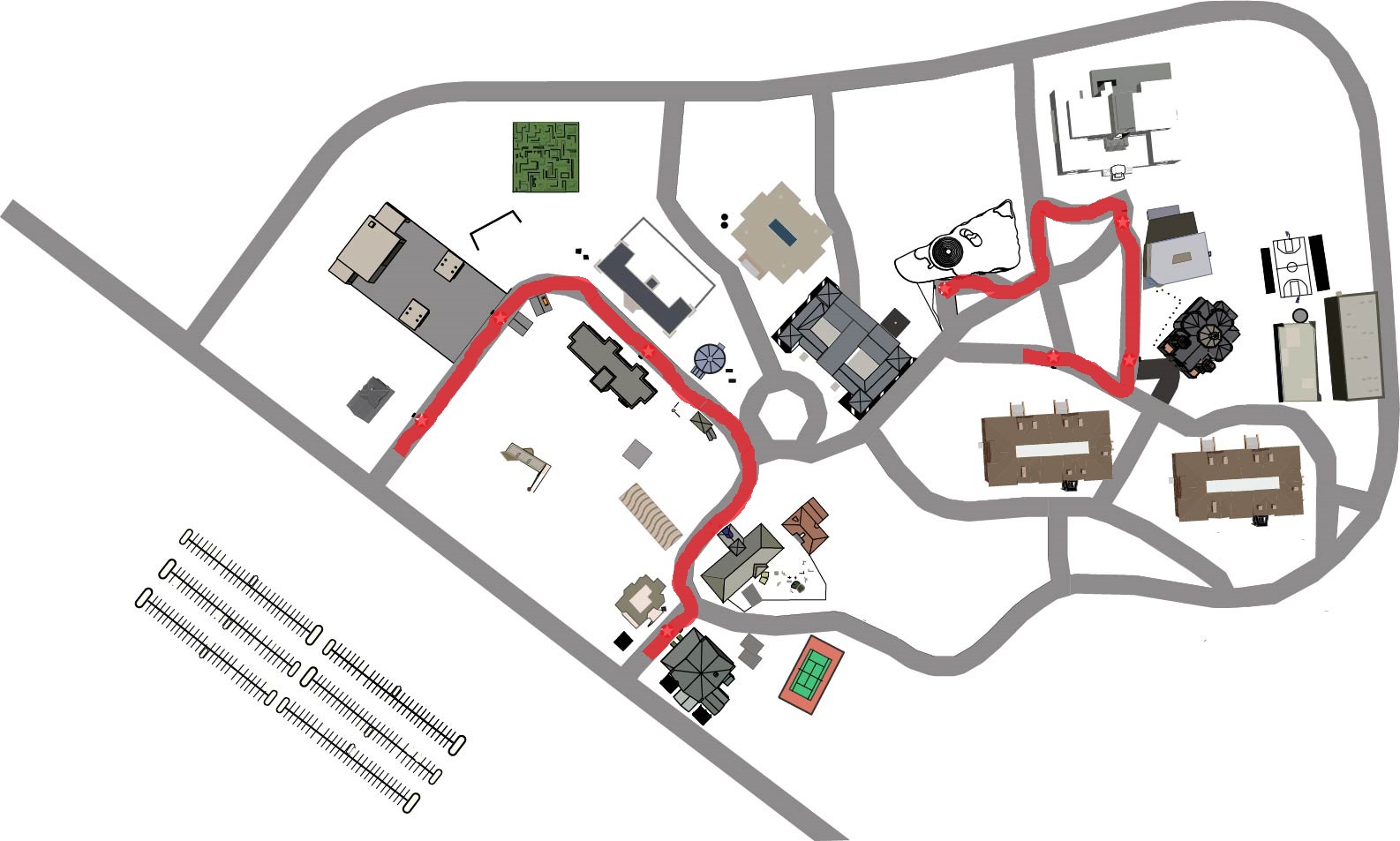 Virtual Silcton Map (Red lines highlight main routes)