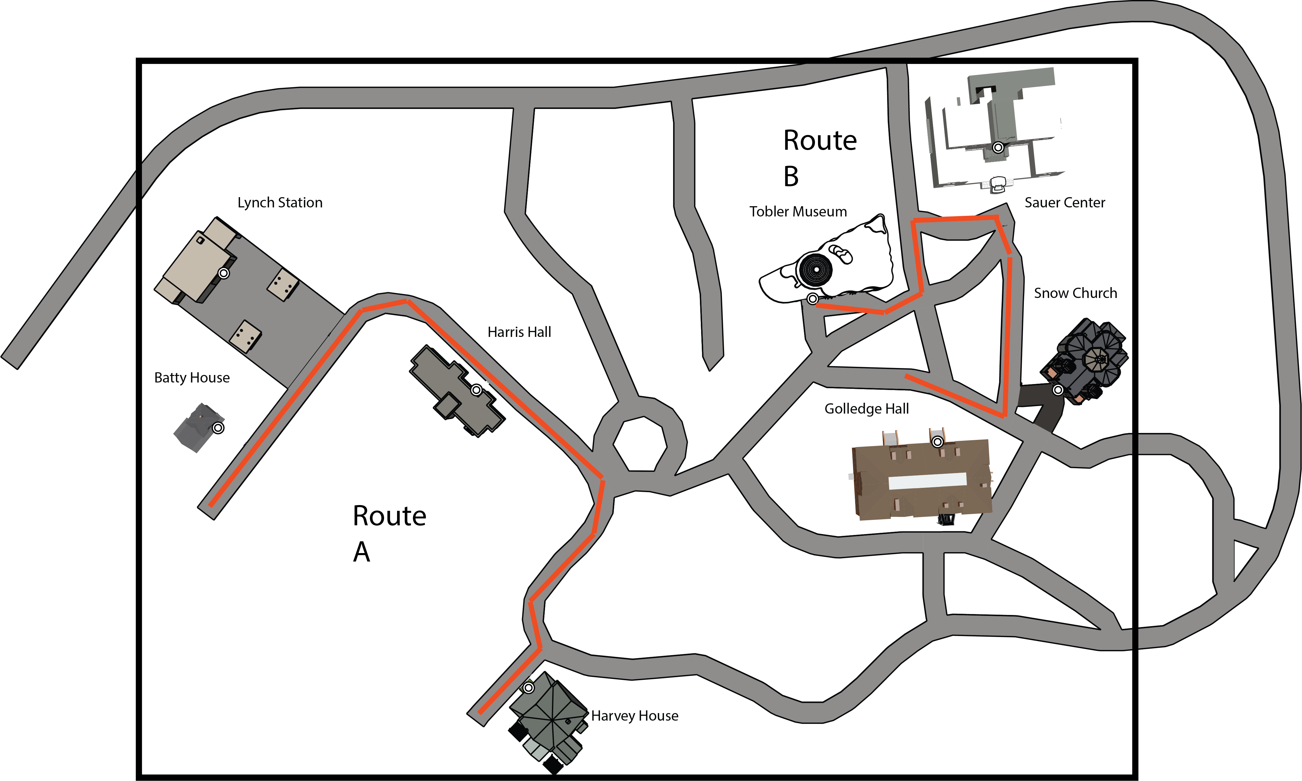 Virtual Silcton Map (Red lines highlight main routes)